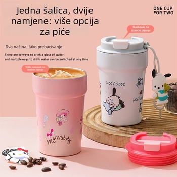 Šalica za kavu s karikaturom od 304 nehrđajućeg čelika, izolirani termos s dvostrukim stijenkama, prijenosna u automobilu, pogodno za studente