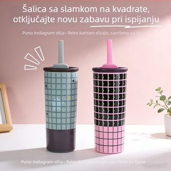 Čaša od 316 nehrđajućeg čelika sa slamkom, izolirana, za žene, slatka prijenosna čaša za vodu