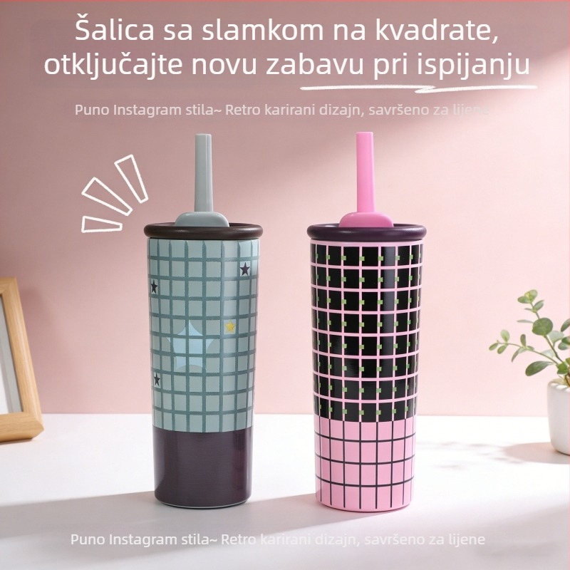 Čaša od 316 nehrđajućeg čelika sa slamkom, izolirana, za žene, slatka prijenosna čaša za vodu