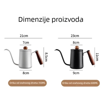 350 ml čajnik za pour-over s drškom od orahova drveta, od nehrđajućeg čelika 304, s mjernom skalom i dugim izljevom