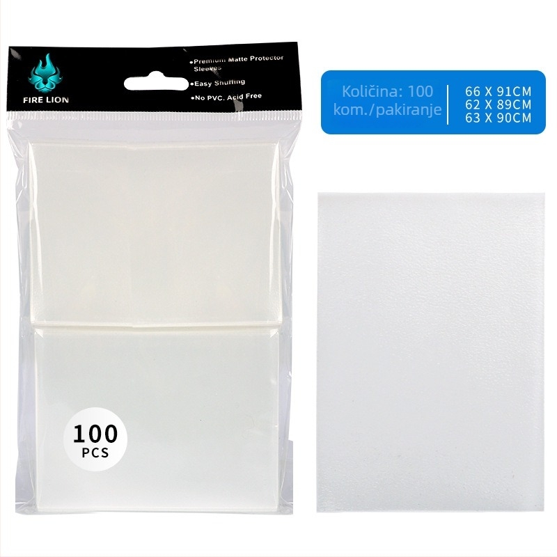 Prozirne matirane folije za kartice, debljina 20 μm, zaštita kartica, paket 100 listova, dimenzije 66×91 mm, 62×89 mm, 63×90 mm, 67×94 mm.