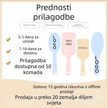 Drveni masažni češalj s nylon zubima i svinjskim dlačicama, kompaktan za kućnu uporabu