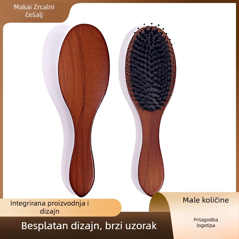 Drveni masažni češalj s nylon zubima i svinjskim dlačicama, kompaktan za kućnu uporabu
