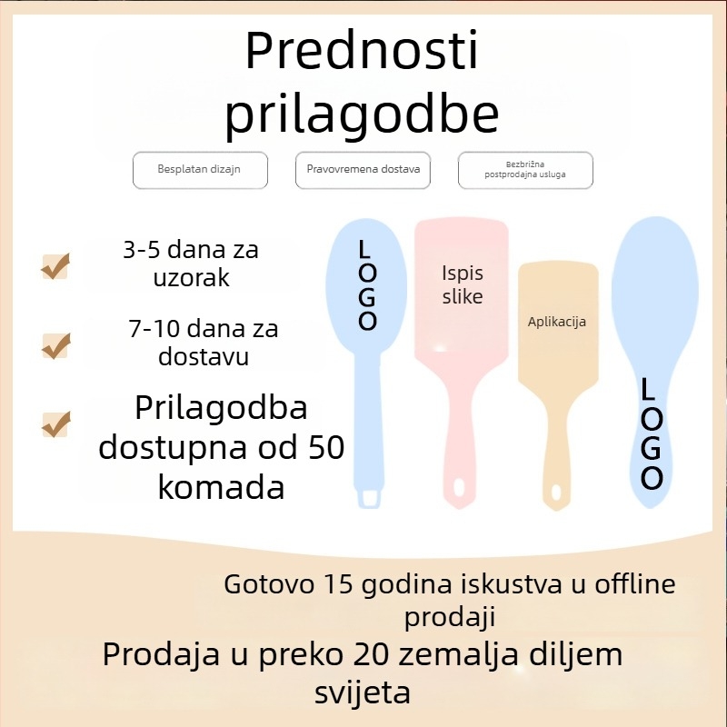 Drveni masažni češalj s nylon zubima i svinjskim dlačicama, kompaktan za kućnu uporabu