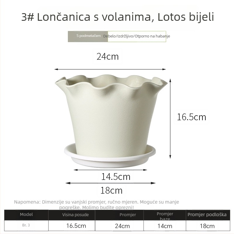 Saksija od smole sa valovitim rubom, debeli plast, za unutarnji balkon, elegantan dizajn, pogodna za ljilane