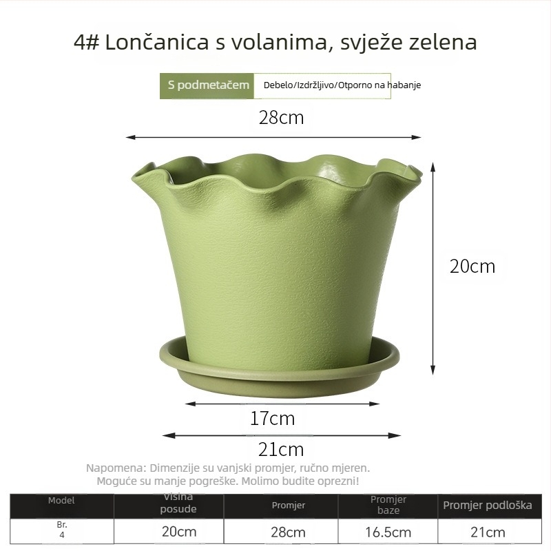 Saksija od smole sa valovitim rubom, debeli plast, za unutarnji balkon, elegantan dizajn, pogodna za ljilane