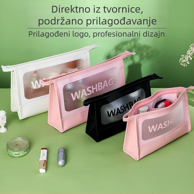 Prozirna PU kozmetička torbica s mat završnim slojem, velik kapacitet, vodootporna, prijenosni organizator za šminku uz ispis logotipa