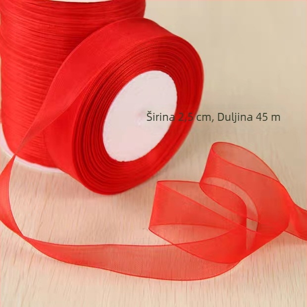 Crvena šifonska vrpca, širina 0.6–5 cm, za pakiranje darova i doprinose za kosu, mašna s malim cvijetom