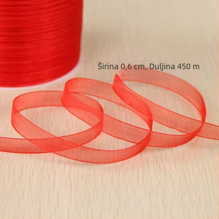Crvena šifonska vrpca, širina 0.6–5 cm, za pakiranje darova i doprinose za kosu, mašna s malim cvijetom