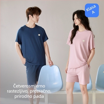Muške pidžame od modal-pamuka za ljeto – set s kratkim rukavima i kratkim šortama, lagan i prozračan kućni outfit