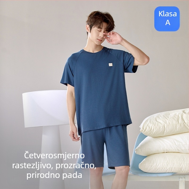 Muške pidžame od modal-pamuka za ljeto – set s kratkim rukavima i kratkim šortama, lagan i prozračan kućni outfit