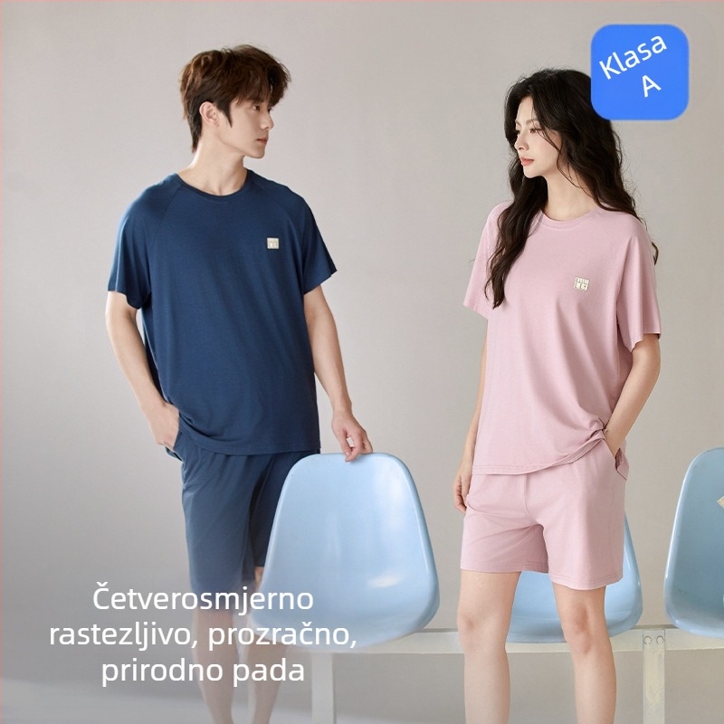 Muške pidžame od modal-pamuka za ljeto – set s kratkim rukavima i kratkim šortama, lagan i prozračan kućni outfit