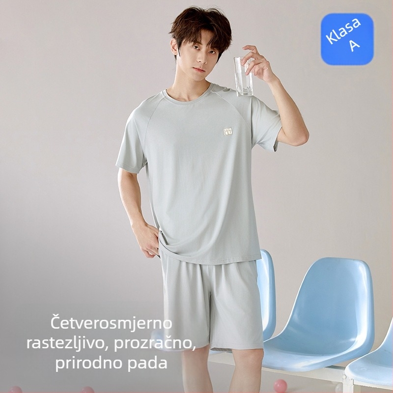 Muške pidžame od modal-pamuka za ljeto – set s kratkim rukavima i kratkim šortama, lagan i prozračan kućni outfit
