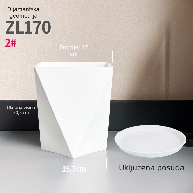 Saksija za biljke od smole s dijamantno-geometrijskim dizajnom – ekstra veliki, postavljen na pod, za dnevni boravak ili ured, minimalistički stil