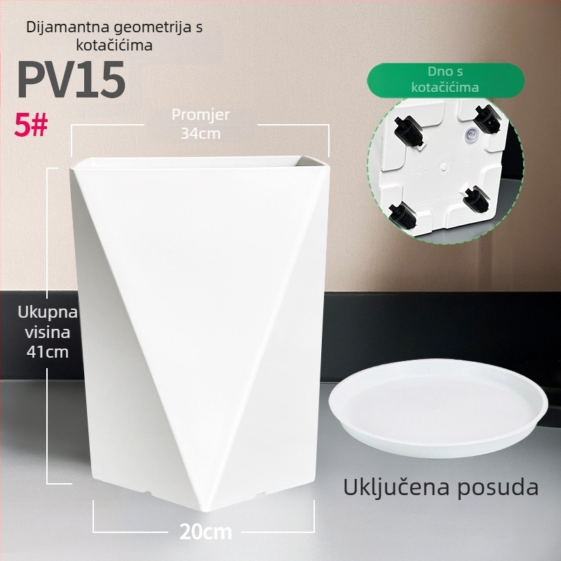 Saksija za biljke od smole s dijamantno-geometrijskim dizajnom – ekstra veliki, postavljen na pod, za dnevni boravak ili ured, minimalistički stil