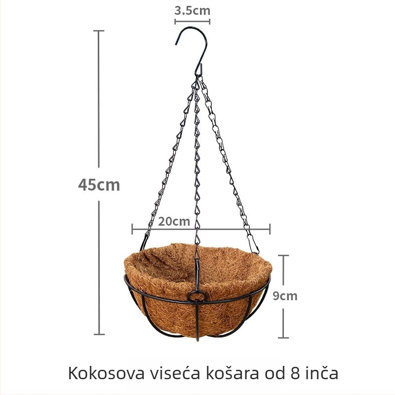 Ekološki prihvatljiv prozračan viseći lonac za balkon – lonac od kokosovog vlakna, zidni ili viseći model