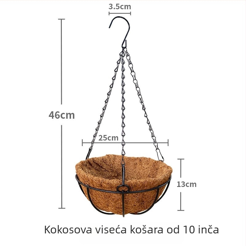 Ekološki prihvatljiv prozračan viseći lonac za balkon – lonac od kokosovog vlakna, zidni ili viseći model