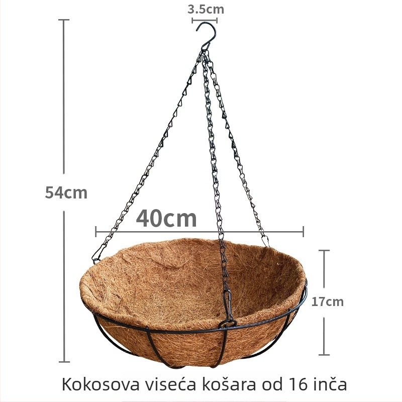 Ekološki prihvatljiv prozračan viseći lonac za balkon – lonac od kokosovog vlakna, zidni ili viseći model