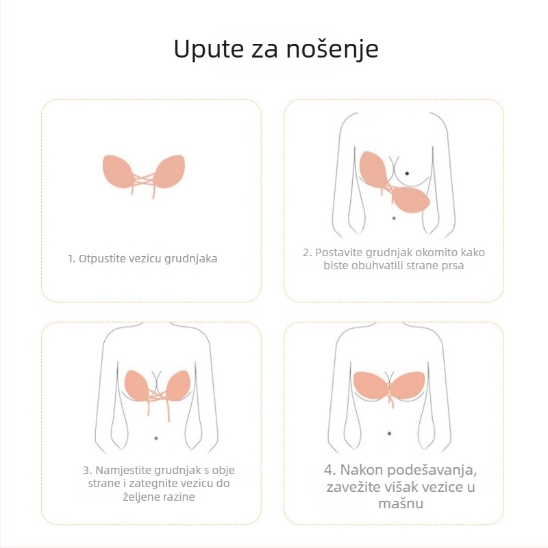 Silikonske nevidljive podloške za grudi, grudnjak bez naramenica sa šnúrkom, push-up u obliku krila, tanko bešivano donje rublje