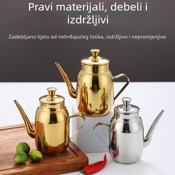 Mala posuda za ulje od nehrđajućeg čelika 304 sa zlatnim uskim vrhom, otporna na izlijevanje, za začine i sojin sos