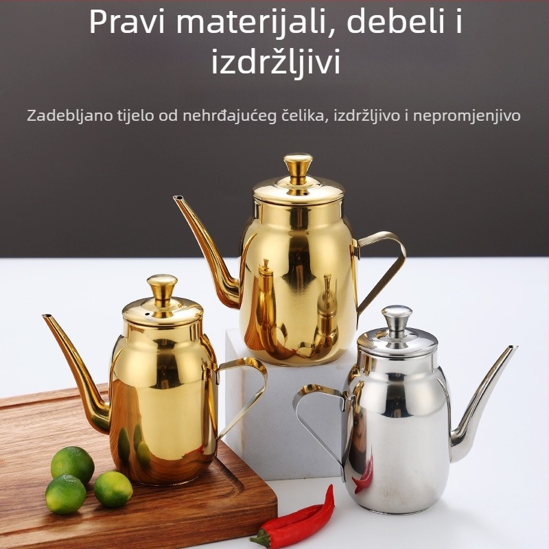 Mala posuda za ulje od nehrđajućeg čelika 304 sa zlatnim uskim vrhom, otporna na izlijevanje, za začine i sojin sos