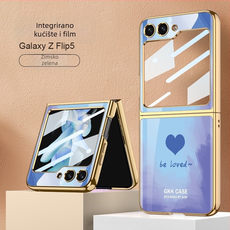 Stražnji poklopac za Samsung Galaxy Z Flip5 s dizajnom srca — modni, lagani luksuz, unisex, integrirano kućište i zaštitni film zaslona