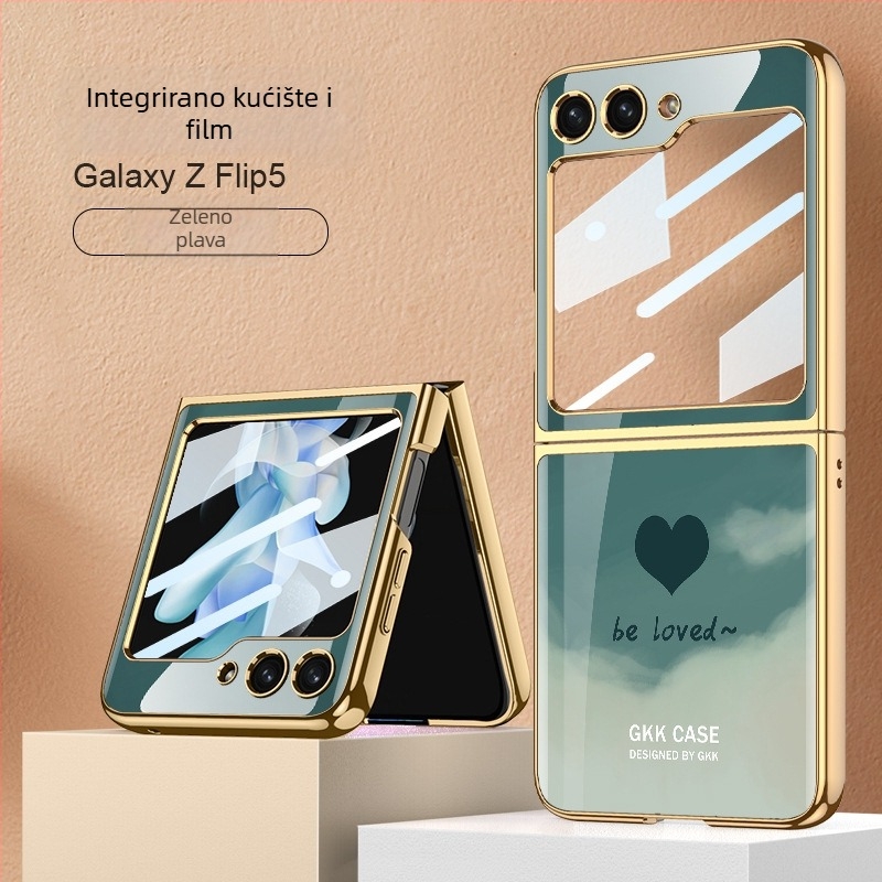 Stražnji poklopac za Samsung Galaxy Z Flip5 s dizajnom srca — modni, lagani luksuz, unisex, integrirano kućište i zaštitni film zaslona