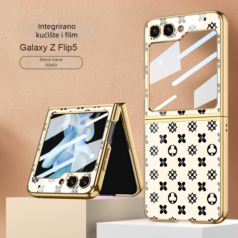 Stražnji poklopac za Samsung Galaxy Z Flip5 s dizajnom srca — modni, lagani luksuz, unisex, integrirano kućište i zaštitni film zaslona