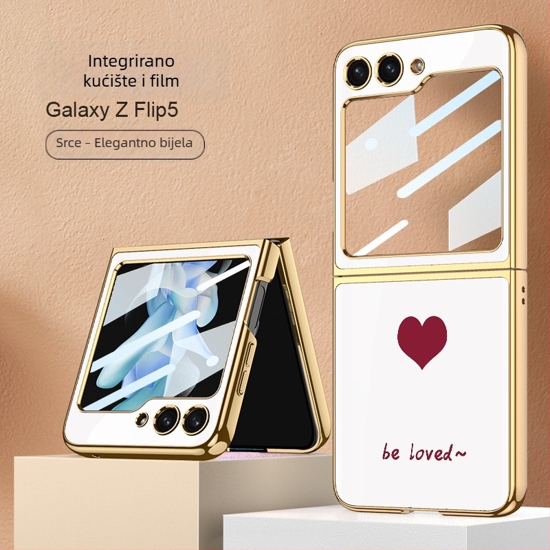Stražnji poklopac za Samsung Galaxy Z Flip5 s dizajnom srca — modni, lagani luksuz, unisex, integrirano kućište i zaštitni film zaslona