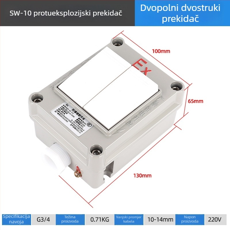 Eksplozijski otporan zidni prekidač, 220V/380V, montaža na površinu, rotirajući jednopolski/dvopolni osigurač, industrijski vodootporni prekidač