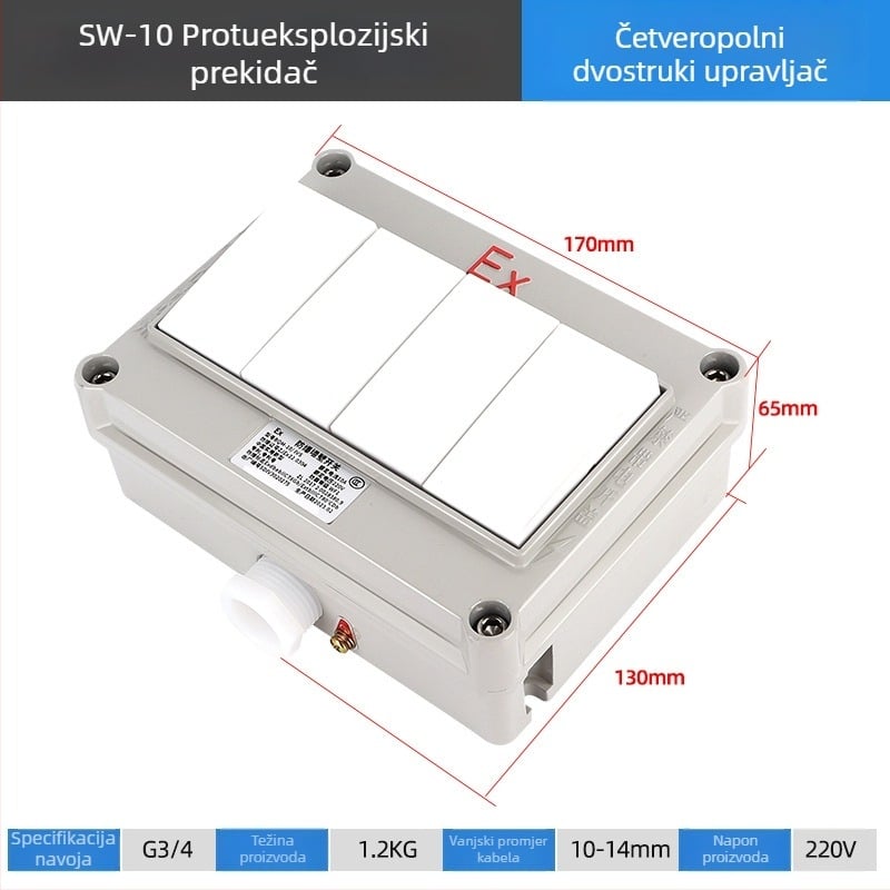Eksplozijski otporan zidni prekidač, 220V/380V, montaža na površinu, rotirajući jednopolski/dvopolni osigurač, industrijski vodootporni prekidač