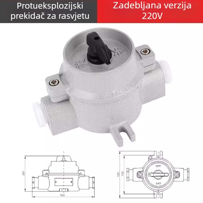 Eksplozijski otporan zidni prekidač, 220V/380V, montaža na površinu, rotirajući jednopolski/dvopolni osigurač, industrijski vodootporni prekidač