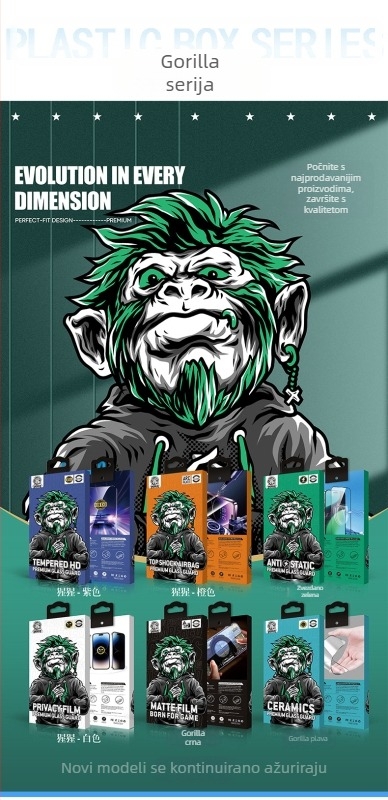 Gorilla kutija za pakiranje zaštitnog filma za zaslon za privatnost mobilnog telefona, kaljeni film, 3D unutarnja ladica i plastični kuka