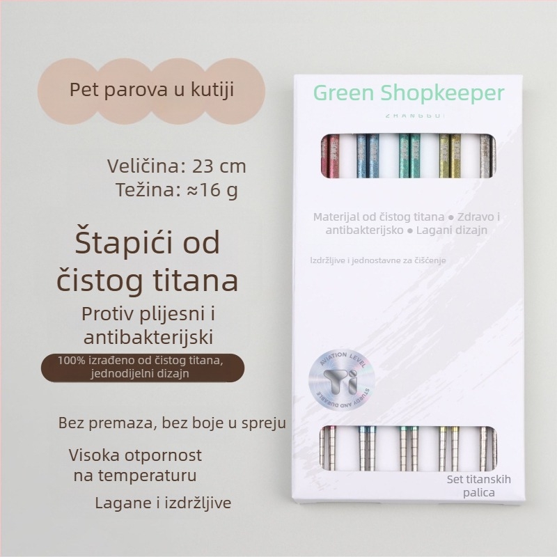 Štapići od čistog titana, prehrambene kvalitete, za kućnu upotrebu, s uzorkom ledenog kristala, protuklizne, otporne na toplinu, za piknik, u kutiji