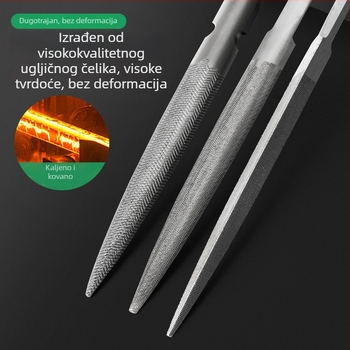Veliki set fajlova: trokutasti fajl, polukružni fajl, ravni fajl za oblikovanje i grubi fajl za metalne obrade i izradu nakita.