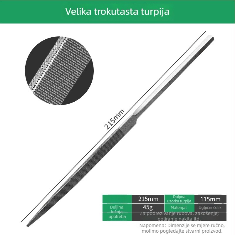 Veliki set fajlova: trokutasti fajl, polukružni fajl, ravni fajl za oblikovanje i grubi fajl za metalne obrade i izradu nakita.