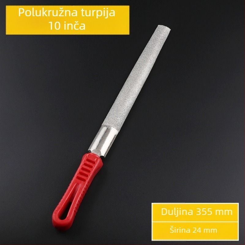 Set dijamantnih datoteka različitih profila: ravni, trokutasti, okrugli, četvrtasti i polukružni; elektropliratirani dijamantni abraziv; veličine 6, 8, 10 i 12 inča; pogodan za metal i kamen