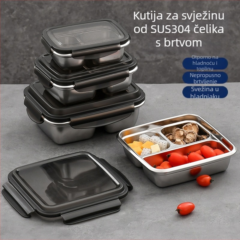 Kutija za ručak od 304 nehrđajućeg čelika, nepropusna, s odjeljcima za hranu