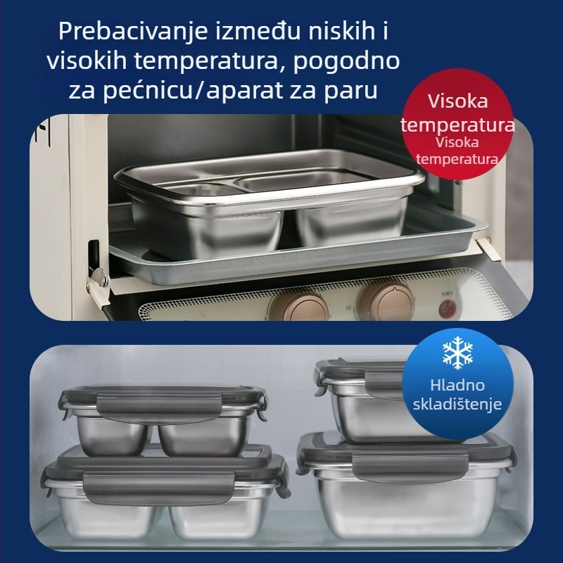 Kutija za ručak od 304 nehrđajućeg čelika, nepropusna, s odjeljcima za hranu