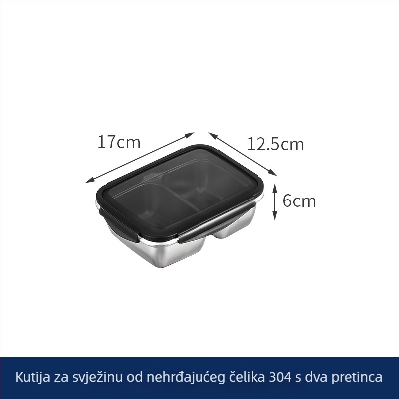 Kutija za ručak od 304 nehrđajućeg čelika, nepropusna, s odjeljcima za hranu