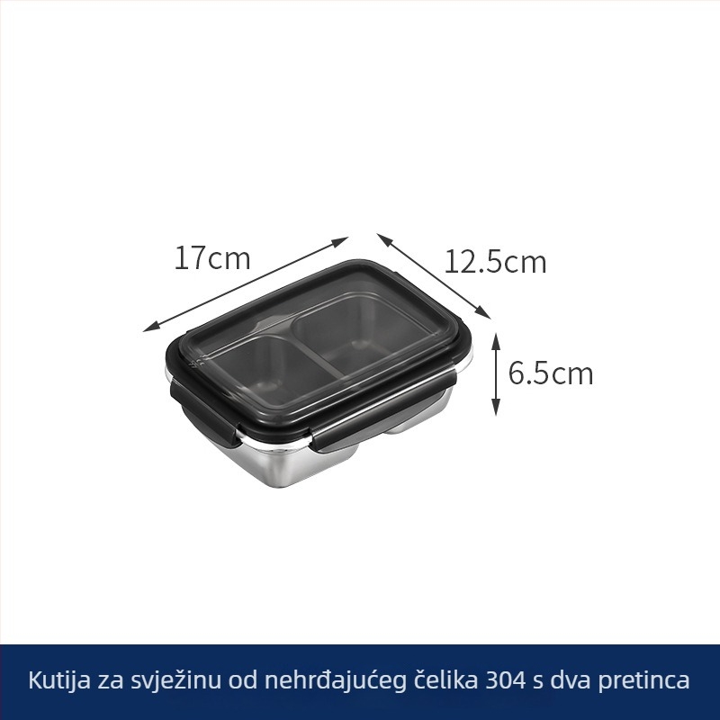 Kutija za ručak od 304 nehrđajućeg čelika, nepropusna, s odjeljcima za hranu