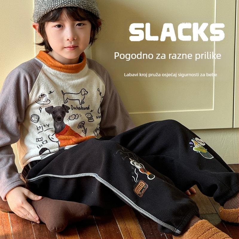 Dječje hlače s flisom za jesen i zimu, duga sportska hlača za djevojčice i dječake s crtanim motivima