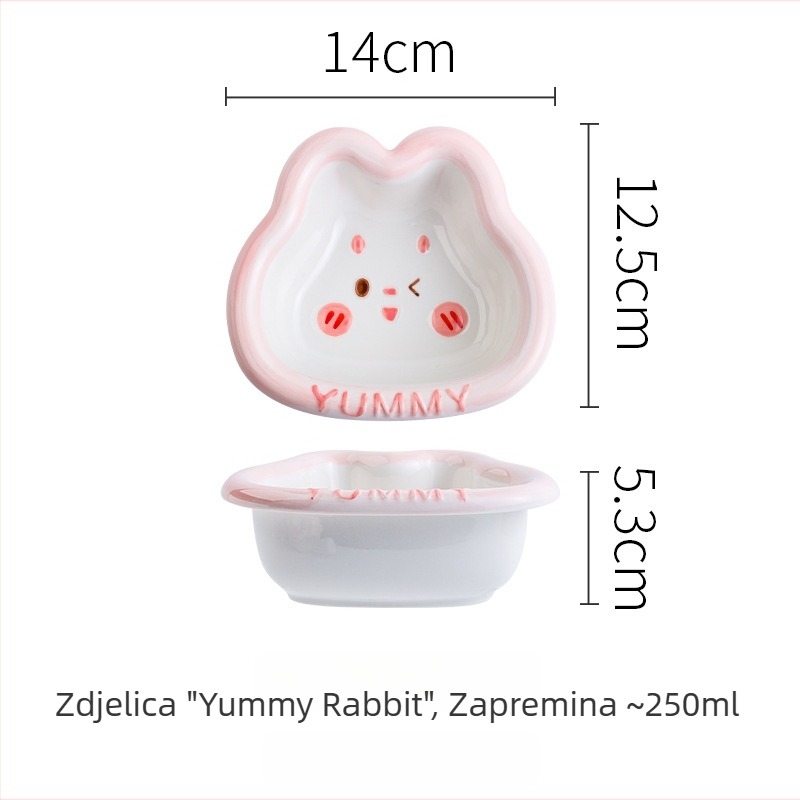 Keramički dječji set posuđa s preslatkim Yami zeko, zdjela za rižu s držačem, tanjur za knedle, ručno oslikan pod glazurom