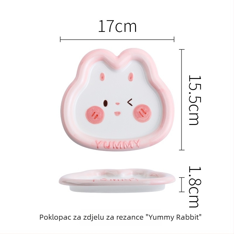 Keramički dječji set posuđa s preslatkim Yami zeko, zdjela za rižu s držačem, tanjur za knedle, ručno oslikan pod glazurom