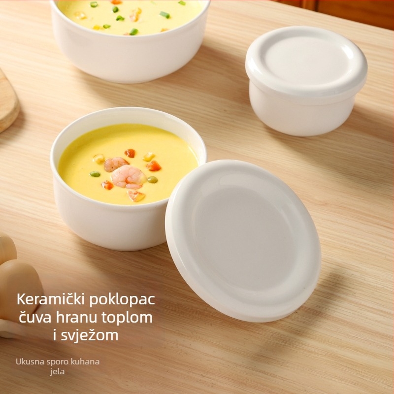 Keramična zdjela za paru s poklopcem za kremu od jaja