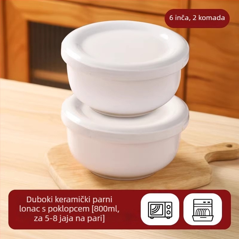 Keramična zdjela za paru s poklopcem za kremu od jaja
