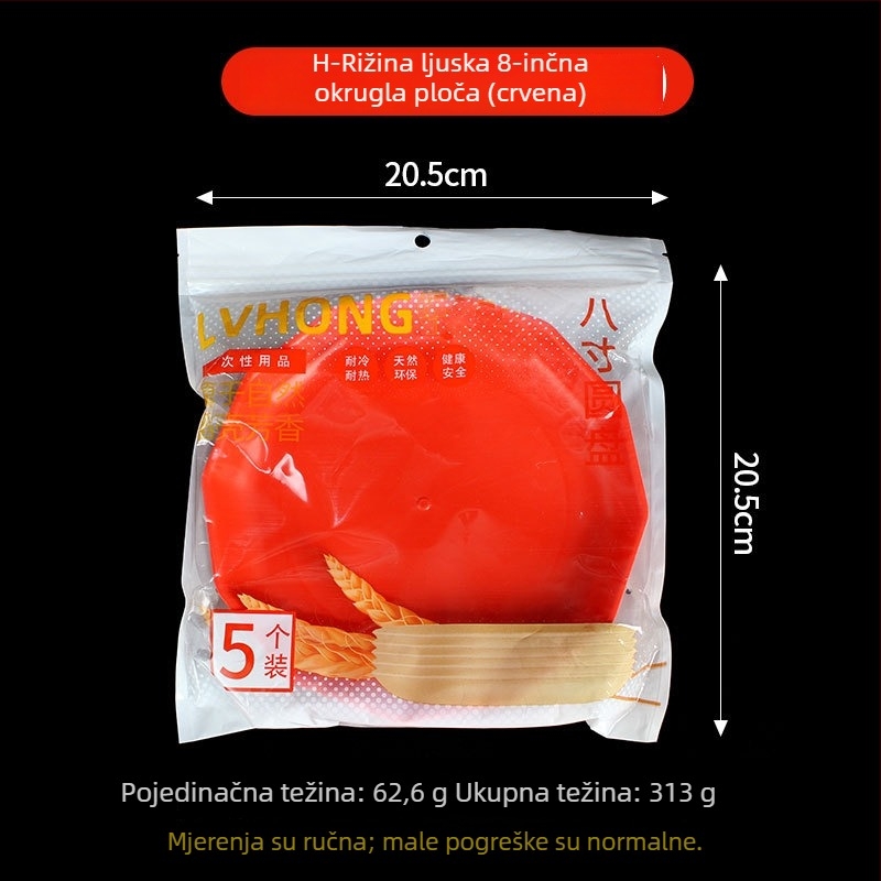 Jednokratno posuđe od rižine ljuske: okrugli tanjuri i tanjuri za voće za posluživanje