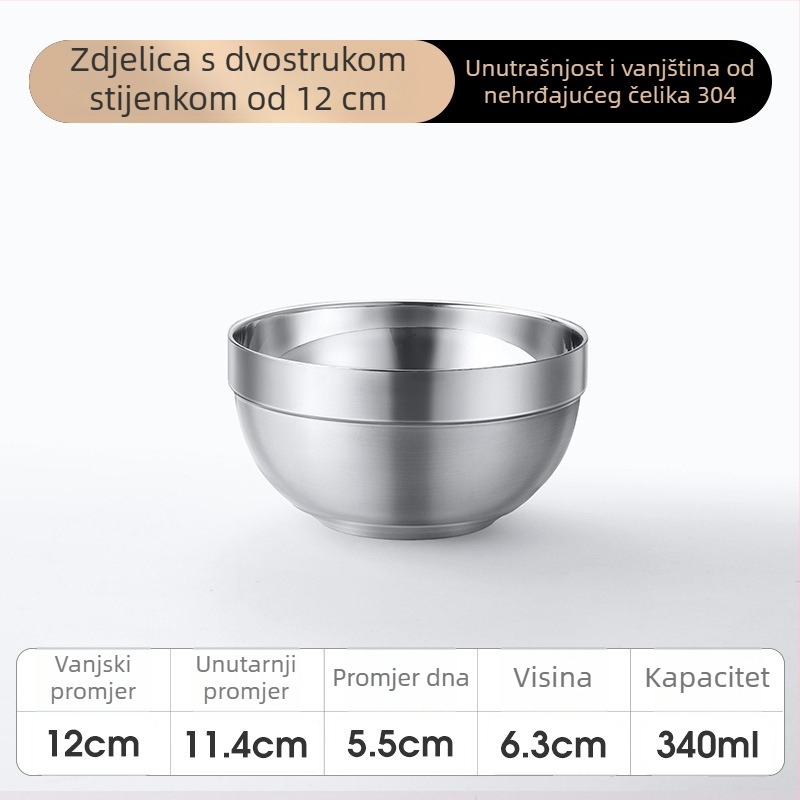 304 nehrđajući čelik, dvostruko izolirana zdjela za salatu, rezance, rižu i juhu - za školu i kućnu upotrebu