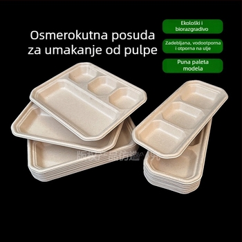 Jednokratna posuda od papirnate mase za dip za hot pot i roštilj, s više pretinaca, otporna na curenje, odjeljak za kosti.