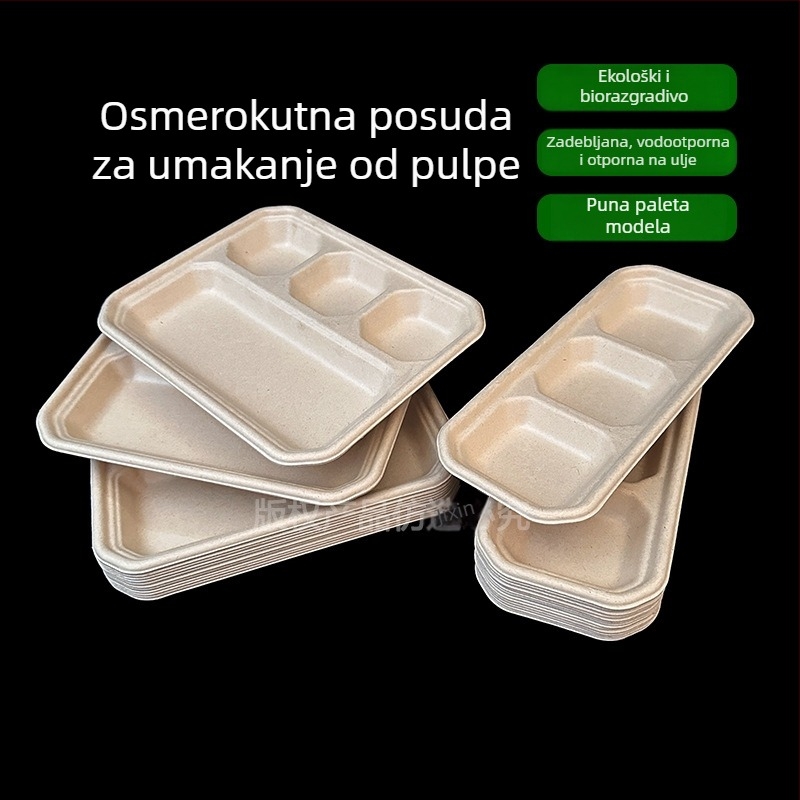 Jednokratna posuda od papirnate mase za dip za hot pot i roštilj, s više pretinaca, otporna na curenje, odjeljak za kosti.